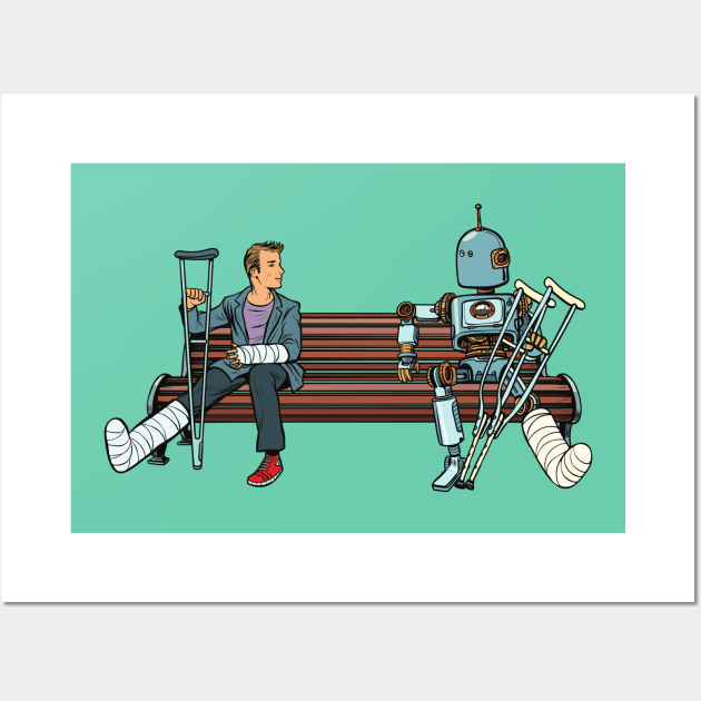 Human And Robot With Broken Legs Wall Art by waltzart